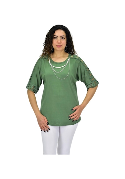 Caftan Kadın Kısa Kol Baskılı Bluz Bgl-st04708 Yeşil