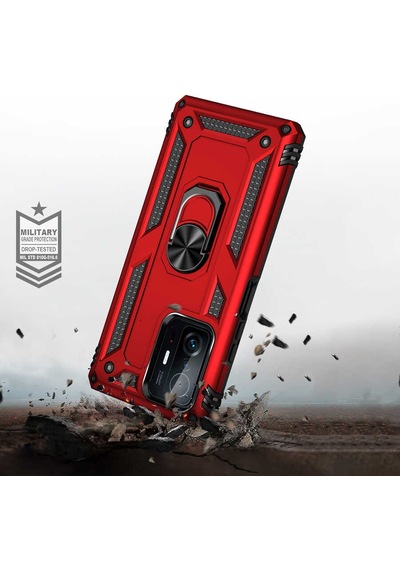 Xiaomi Mi 11t Pro 5g Kılıf Kamera Koruyucu Manyetik Standlı Tank Koruma Celikaksesuar Kırmızı