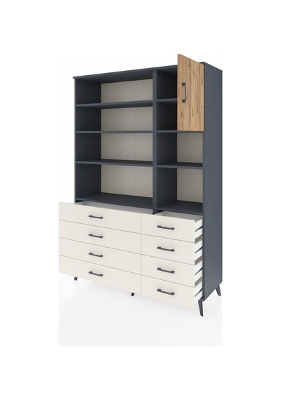 Hyperion Dolap 8 Raflı 8 Çekmeceli Tek Kapaklı 132x44x195 An... Antrasit