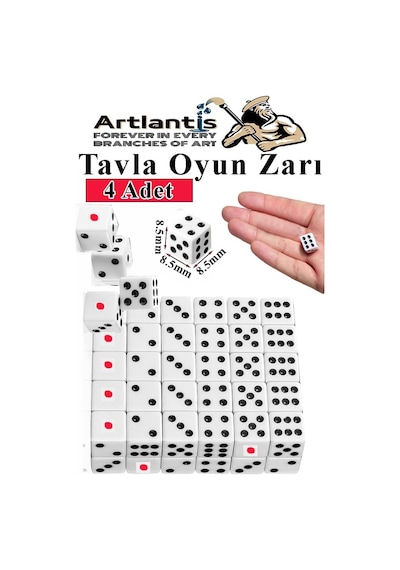 Tavla Zarı 4 Adet Beyaz Zar Akrilik 8.5 Mm Masa Oyunu Kırmızı Siyah Noktalı Beyaz Oyun Zarlar