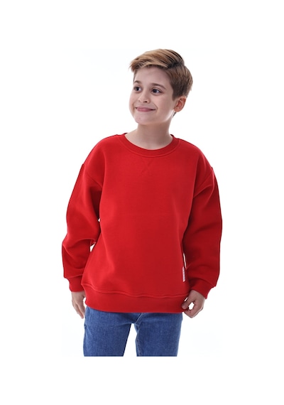 Erkek Çocuk Sweatshirt %100 Pamuk Rahat Kalıp 5-10 Yaş Kırmızı