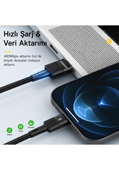 Essager Usb-a To Lightning 2.4a Hızlı Şarj Ve Data Kablosu 480 Mbps Veri Aktarımı Dayanıklı Örgülü Kablo 1 Metre
