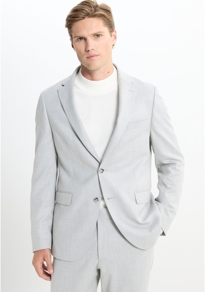 Ac&co Erkek Acık Grı Slim Fit Mono Yaka Çizgili Kapak Cepli Takım Elbise Açık Gri