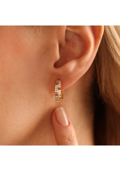 Sembol Gold Grek Altın Halka Küpe 1.5 CM Taşlı