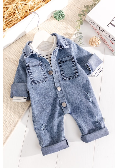 Denim 2'li Erkek Bebek Kot Tulum mavi