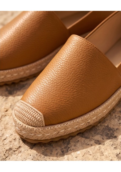 Futsishoes Lucıa Açık Taba Hakiki Deri Dikiş Detaylı Kadın Espadril