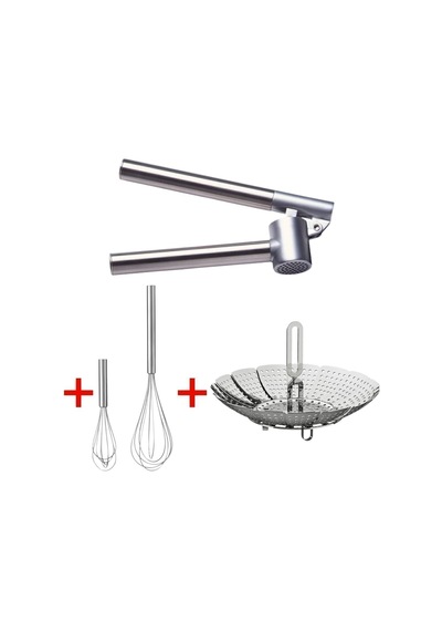 3'lü Set Sarımsak Ezici - Buharda Pişirici - Çırpıcı Metal