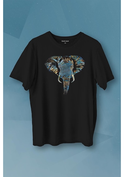 Renkli Fil Silüeti Elephant Animal Belgesel Doğa Çizim Baskılı Tişört Unisex T-shirt 001