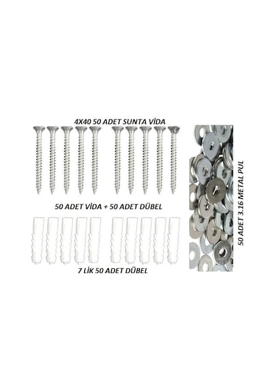Vida+Dübel+Pul 50 Li Set.. 7 Lik Dübel+4X40 Vida..