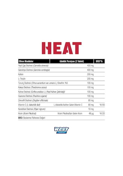 West Nutrition Heat Yeşil Çay & Garsiniya Kompleks 1250 Mg. 120 Tablet-Pillbox ( Hap Kutusu )