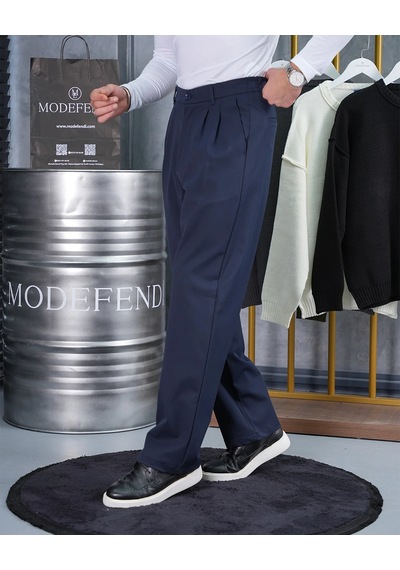 Modefendi Baggy Kesim Pile Detaylı Kumaş Pantolon Lacivert