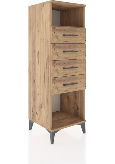 Hyperion Dolap Tek Raflı 4 Çekmeceli 44x44x134 Çam-çam Atlas Çam