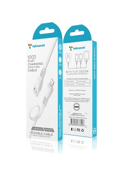 Teknonet TN-DC07 Lightning Şarj Ve Data Kablosu 100 CM Beyaz