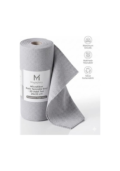 20'li Rulo Mikrofiber Temizlik Bezi - 25x32 Cm Süper Emici Yıkanabilir Kurulama Bezi - Mutfak, Cam Ve Araç İçin Ço Genel