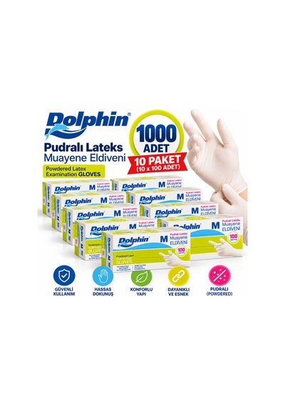 Pudralı Lateks Latex Muayene Eldiveni Tek Kullanımlık M Beden 10 Paket