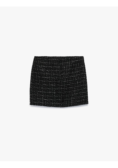 Koton Normal Bel Slim Fit A Kesim Parıltılı Tüvit Mini Etek Siyah Desenli 7wak70008ew