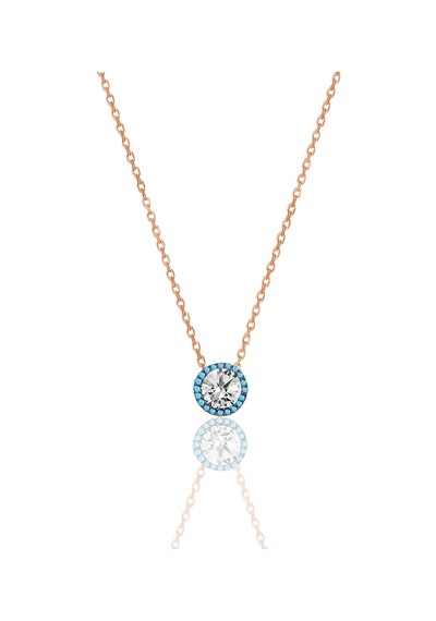 Gümüş Rose Nano Turkuaz Ve Zirkon Taşlı Pırlanta Montür Kolye Barcode Gümüş - Rose Gold