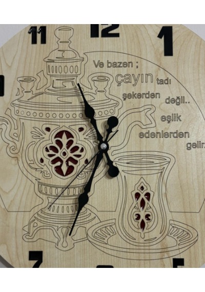 Ahşap Desen Duvar Saati - Çayın Tadı - Epoksi Reçine Kaplamalı - 40 Cm Ahşap