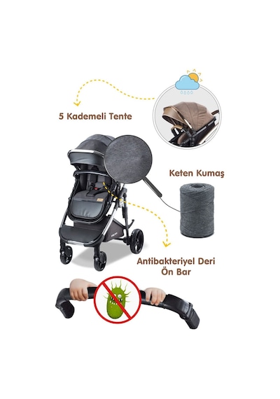 Baby Care Bebek Arabası - Bc 440 Colarado Chrome - Travel Pusetli Krom Bebek Arabası