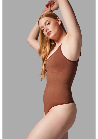 Fit Women Çıtçıtlı String Body Korse 9052 Kahverengi