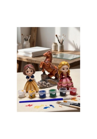 At Ve Kız 3 Lü Taş Boyama Heykel Boyama - 904990689