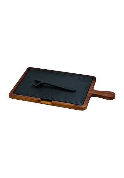 Lava Döküm Ölçü 22x33 CM Ahşap ve Döküm Demir Hot Plate Servis Tahtası