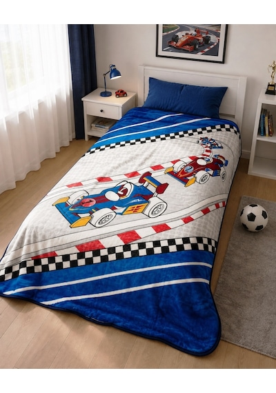 Aksu -formula Racing Mavi- Tek Kişilik Çocuk Battaniye 155x215