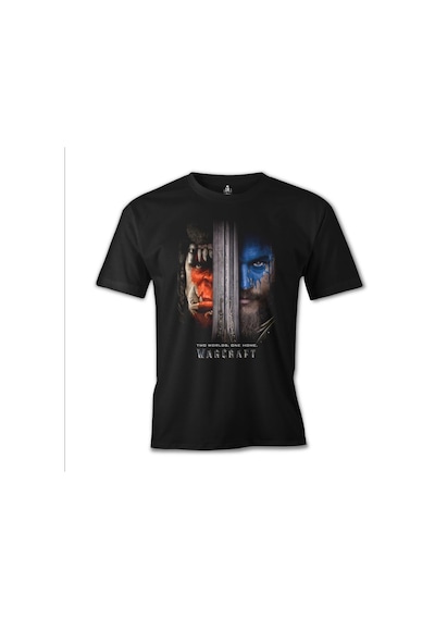 Warcraft - Two Worlds One Home Siyah Erkek Tshirt