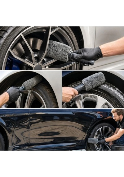Lb Mikrofiber Jant Temizleme Fırçası Yumuşak Çizmez Saplı Araba Motosiklet Lastik Yıkama Bakım Süngeri