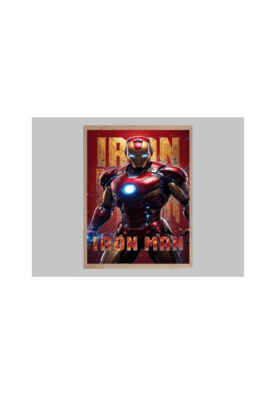 Iron Man Doğal Ahşap Çerçeveli Tek Parça Dekoratif Tablo Çok Renkli - 842072408 Çok Renkli