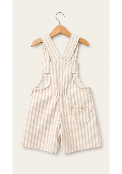 Emila Kids 1-4 Yaş Çocuk Çizgili Ham Kot Şort - Salopet Bej