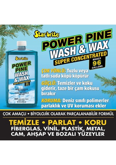 Starbrite - Tekne Şampuanı Ve Cila 950 Ml Power Pine Çam Özlü Konsantre: Çamın Doğal Gücüyle Derinlemesine Temizlik Ve Uzun Ömürlü Vaks Koruması