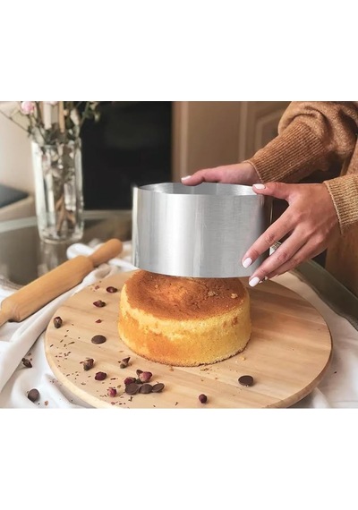 Yuvarlak Ayarlı Çember Pasta-kek Kalıbı Büyüyüp Küçülebilen Pasta Kalıbı Yükseklik 10 Cm Gri