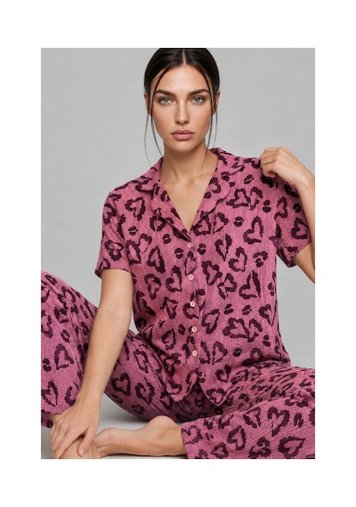 Fit Women Kadın Kısa Kollu Rahat Mor Pijama Takımı 4734