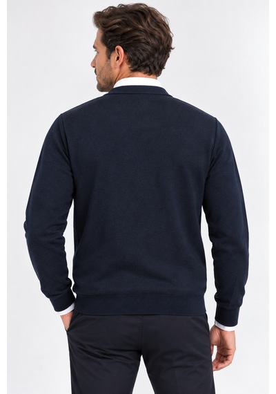 Bihan Store Erkek Çift Renkli V Yaka Düğmeli Örme Hırka - Klasik & Casual Şık 7206-lacivert