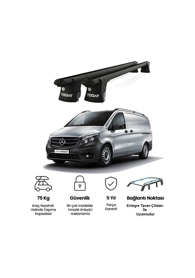 Trio-ı Mercedes-benz Vito 2004 Ve Sonrası Uyumlu Siyah Kilitli Ara Atkı 135cm Port Bagaj Tavan Barı
