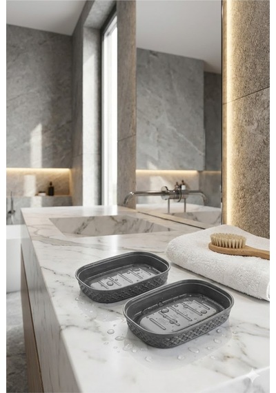 Buççin Online Mağaza Su Tahliyeli, Kırılmaz, Çevre Dostu Banyo & Mutfak Sabun Kabı 12x8,5x3 Cm 2 Li Set Plastik Siyah Çok Renkli