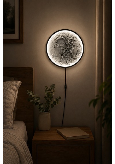 3d Ay Gece Lambası Gerçekçi Ay Yüzeyli Led Duvar Lambası 25 Cm Dekoratif Pla Aydınlatma