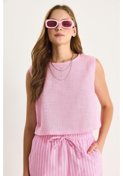Shade Kadın Kolsuz Keten Bluz 3419-1 60282023 - Şeker Pembe