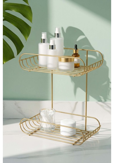 Gold 2 Katlı Metal Sabunluk & Şampuanlık Banyo Köşeliği Altın
