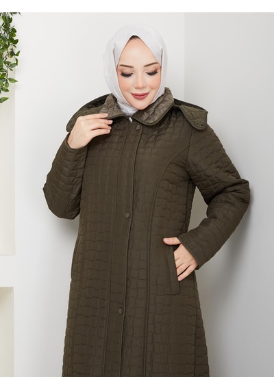 Eslemnur 140cm İçi Velboalı Kapitone Mont Haki