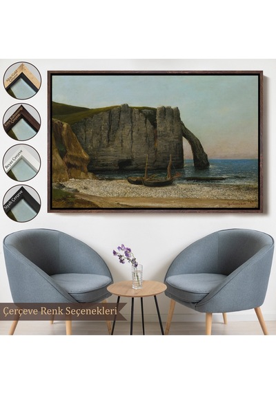 Ahşap Çerçeveli Gustave Courbet - Etretat Kayalıkları Tablosu-7073