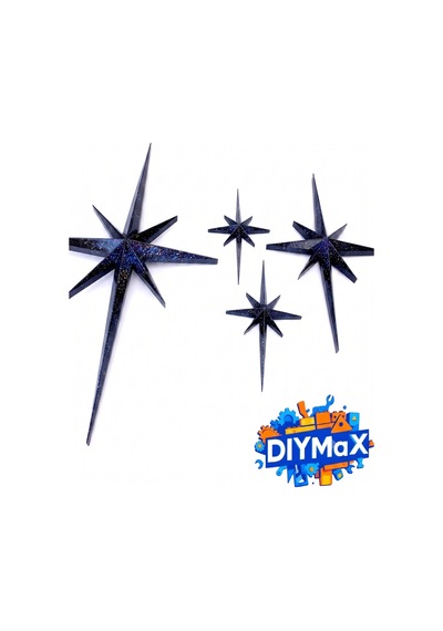 Yıldız Duvar Dekoru 4'lü Set Mid-century Modern Starburst Dekoratif Duvar Süsü - Siyah