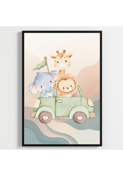 Besay Safari Macerası:fil, Aslan Ve Zürafa Çocuk Odası Posteri Dekoratif 3lü Set A4 Çerçevesiz