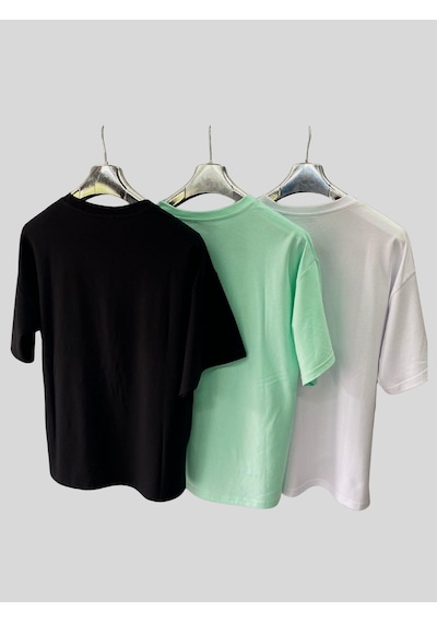 Kadın/erkek Unisex Oversize 3'lü T-shirt Yeşil