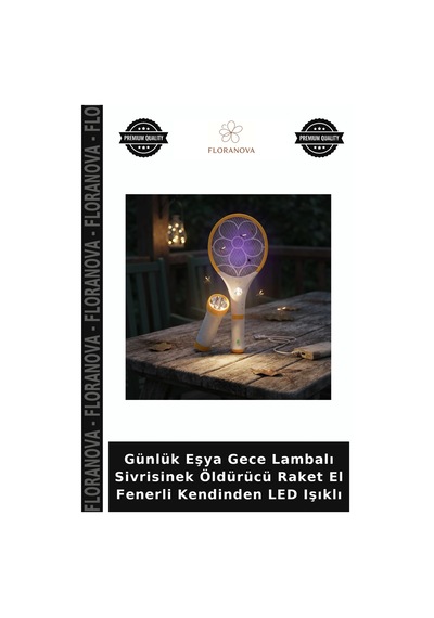 Günlük Eşya Gece Lambalı Sivrisinek Öldürücü Raket El Fenerli Kendinden Led Işıklı