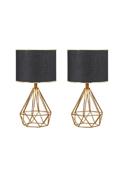 2 Adet Tardu Decoratif Gece Lambası Metal Ayak Kumaş Başlık