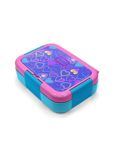 Coral High Kids Açık Pembe Lavanta Kalp Desenli Paslanmaz Çelik Beslenme Kabı 39303 Lila