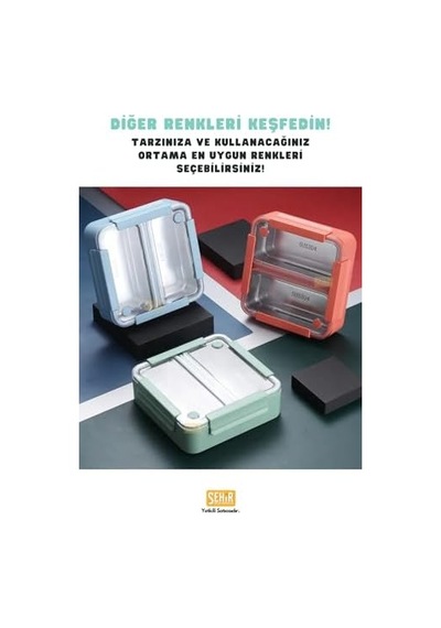 1100ml Lunchbox Tek Katlı 2 Bölmeli Paslanmaz Çelik Sefer Tası Yemek Kutusu Yeşil Bakır