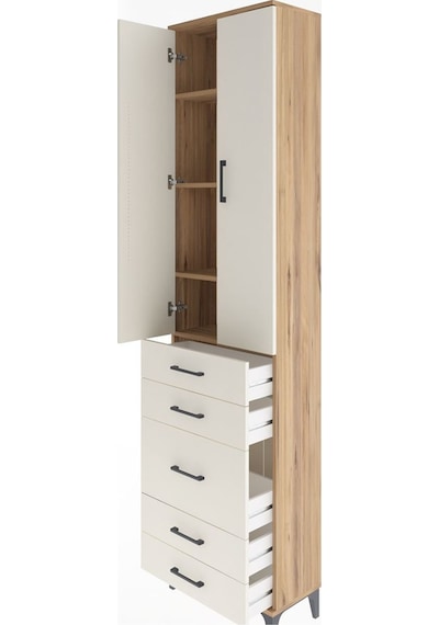 Arges Dolap 4 Raflı 5 Çekmeceli 2 Kapaklı 60x30x243 Çam-aytaşı Atlas Çam